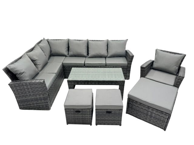 Fimous 10 Seat Outdoor Oblong Coffee Table Corner Sofa Set with 3 Stool in Dark Grey - image 1