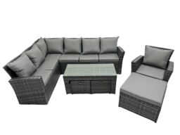 Fimous 10 Seat Outdoor Oblong Coffee Table Corner Sofa Set with 3 Stool in Dark Grey - thumbnail 2
