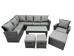 Fimous 10 Seat Outdoor Oblong Coffee Table Corner Sofa Set with 3 Stool in Dark Grey - thumbnail 1
