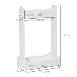 HOMCOM Kids Wood Clothes Rack Hall Tree with Storage Shelves Freestanding Wardrobe in White - thumbnail 3