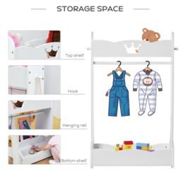 HOMCOM Kids Wood Clothes Rack Hall Tree with Storage Shelves Freestanding Wardrobe in White - thumbnail 6