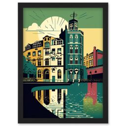 Artery8 Leeds City Architecture Waterfront Illustration Artwork Framed Wall Art Print A4 in Black - thumbnail 1