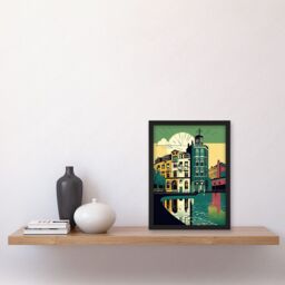 Artery8 Leeds City Architecture Waterfront Illustration Artwork Framed Wall Art Print A4 in Black - thumbnail 2