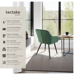 tectake Dining Chair Marilyn Per Piece - Dark Green / Black - Size: 1 Pack - thumbnail 2