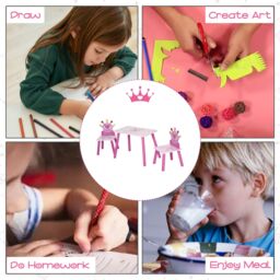 HOMCOM 3 Pcs Kids Princess & Crown Chair Table Set Home Furniture 2-4 Years Pink - thumbnail 6