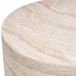 Wyld and Coco Round Coffee Table Beige Travertine Effect Ceramic Top No Assembly - thumbnail 4