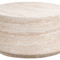 Wyld and Coco Round Coffee Table Beige Travertine Effect Ceramic Top No Assembly - thumbnail 2