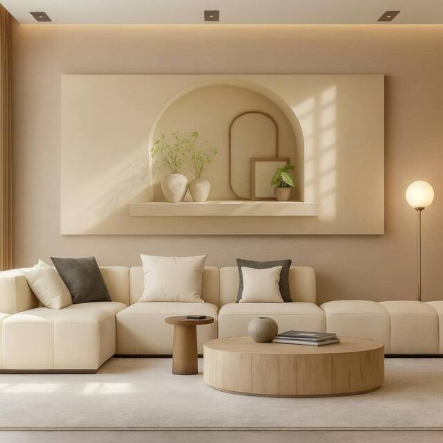 Mafett Large Canvas Wall Art Modern Abstract Beige Gold Circle Design Flat Effect - image 1
