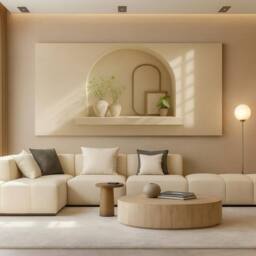Mafett Large Canvas Wall Art Modern Abstract Beige Gold Circle Design Flat Effect - thumbnail 1