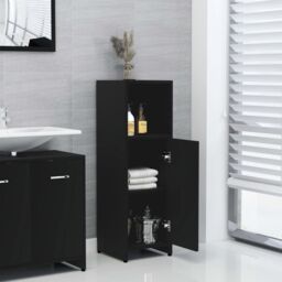 Berkfield Home Bathroom Cabinet Black 30x30x95 cm Engineered Wood - Size: 30 x 30 x 95 cm - thumbnail 3