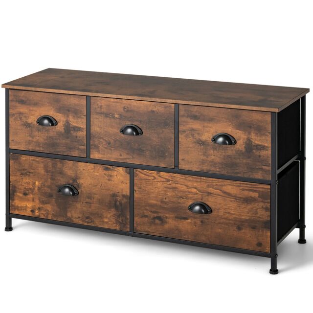 Costway 2-Tier Fabric Storage Organizer 5 Drawers Dresser Organizer Chest of Drawers in Brown - image 1