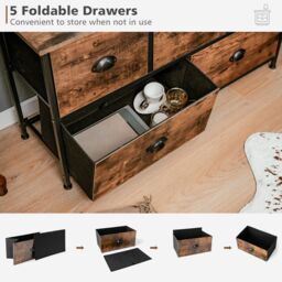 Costway 2-Tier Fabric Storage Organizer 5 Drawers Dresser Organizer Chest of Drawers in Brown - thumbnail 5