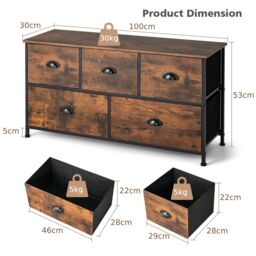 Costway 2-Tier Fabric Storage Organizer 5 Drawers Dresser Organizer Chest of Drawers in Brown - thumbnail 2