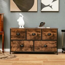 Costway 2-Tier Fabric Storage Organizer 5 Drawers Dresser Organizer Chest of Drawers in Brown - thumbnail 3