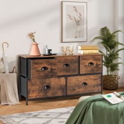 Costway 2-Tier Fabric Storage Organizer 5 Drawers Dresser Organizer Chest of Drawers in Brown - thumbnail 4