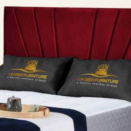 UK Bed Furniture Sunrise Slatted Base Upholstered Bed with 48 Inch Headboard in Maroon - Size: Small Double - thumbnail 2