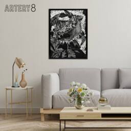 "Artery8 Sunflower Stylised Flower Bloom Reijer Stolk Framed Canvas Wall Art in Black - Size: W12"" x H16""" - thumbnail 3