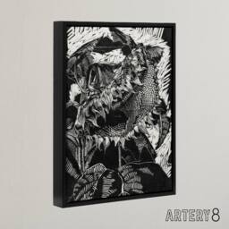 "Artery8 Sunflower Stylised Flower Bloom Reijer Stolk Framed Canvas Wall Art in Black - Size: W12"" x H16""" - thumbnail 2