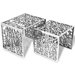 Berkfield Home Two Piece Side Tables Square Aluminium Silver - thumbnail 2