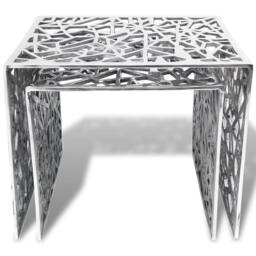 Berkfield Home Two Piece Side Tables Square Aluminium Silver - thumbnail 1