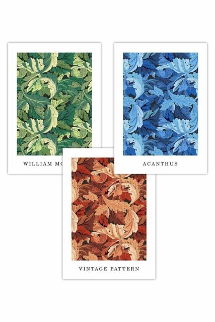 ARTZE Set of 3 Blue, Green Brown William Morris Floral Art Posters in Bright Blue - Size: W50 cm x H70 cm - image 1