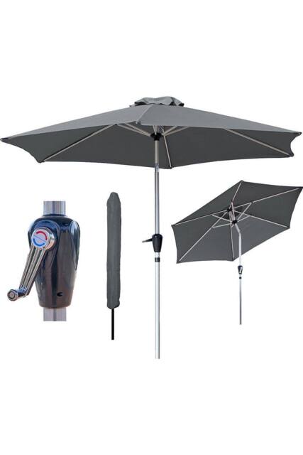 Glamhaus Dark Grey Garden Table Tilting Parasol Crank Waterproof Umbrella 2.7M - image 1