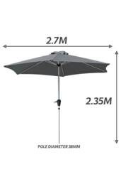 Glamhaus Dark Grey Garden Table Tilting Parasol Crank Waterproof Umbrella 2.7M - thumbnail 3