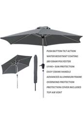 Glamhaus Dark Grey Garden Table Tilting Parasol Crank Waterproof Umbrella 2.7M - thumbnail 2