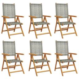 Berkfield Home Reclining Garden Chairs 6 pcs Grey Poly Rattan & Solid Wood - thumbnail 3