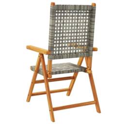 Berkfield Home Reclining Garden Chairs 6 pcs Grey Poly Rattan & Solid Wood - thumbnail 6
