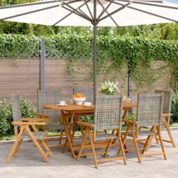 Berkfield Home Reclining Garden Chairs 6 pcs Grey Poly Rattan & Solid Wood - thumbnail 2