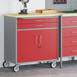 Berkfield Home Tool Cabinet with Wheels & Lockable Red 75x45x85 cm Steel - Size: 75 x 45 x 85 cm - thumbnail 3
