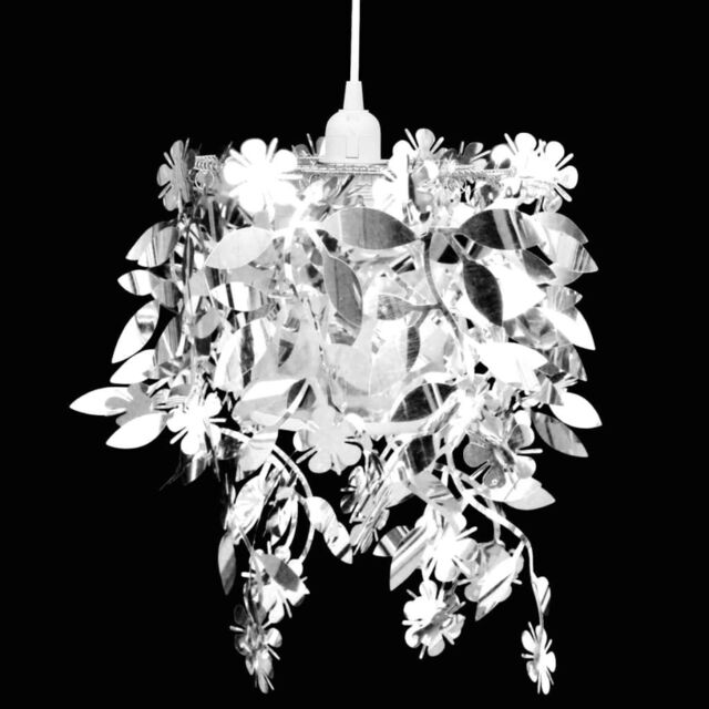 Berkfield Home Leaves Paillette Pendant Chandelier Lamp 21, 5 x 30 cm Silver - image 1