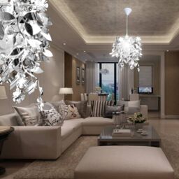 Berkfield Home Leaves Paillette Pendant Chandelier Lamp 21, 5 x 30 cm Silver - thumbnail 6