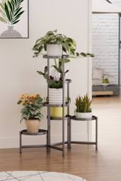 Living and Home 5-Tier Rotating Plant Stand Display Shelf Flower Rack Holder in Black - thumbnail 2