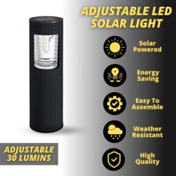 Marco Paul Solar Large Bollard Garden Light in Black - thumbnail 2