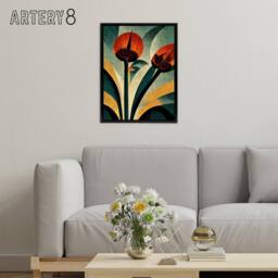 "Artery8 Abstract Art Deco Flowers Floral Framed Canvas Wall Art Print - Size: W18"" x H24""" - thumbnail 3