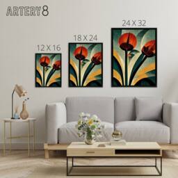 "Artery8 Abstract Art Deco Flowers Floral Framed Canvas Wall Art Print - Size: W18"" x H24""" - thumbnail 4
