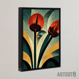 "Artery8 Abstract Art Deco Flowers Floral Framed Canvas Wall Art Print - Size: W18"" x H24""" - thumbnail 2