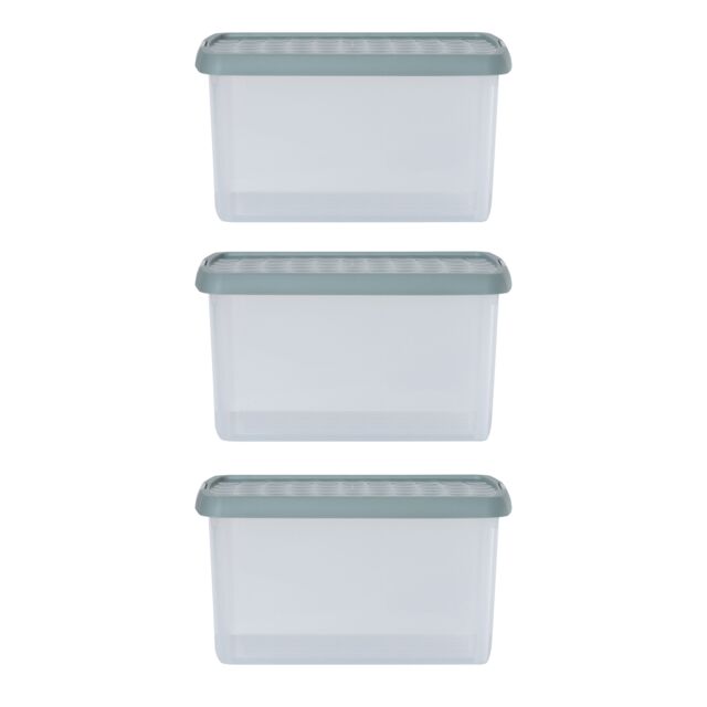 Wham Clip 3x 14L Rectangular Plastic Storage Boxes with Clip Lock Lids in Green - image 1
