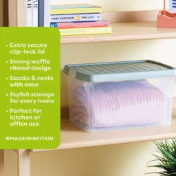 Wham Clip 3x 14L Rectangular Plastic Storage Boxes with Clip Lock Lids in Green - thumbnail 2