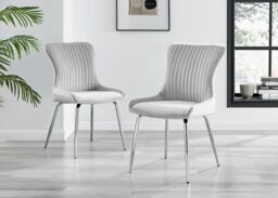 FurnitureboxUK Elina White Marble Effect Scratch Resistant Dining Table & 2 Nora Silver Leg Velvet Chairs in Light Grey - thumbnail 4