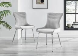 FurnitureboxUK Elina White Marble Effect Scratch Resistant Dining Table & 2 Nora Silver Leg Velvet Chairs in Light Grey - thumbnail 9