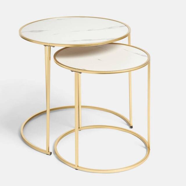 OHS Manhattan Round Nesting Side Coffee Table Set of 2 in White - image 1