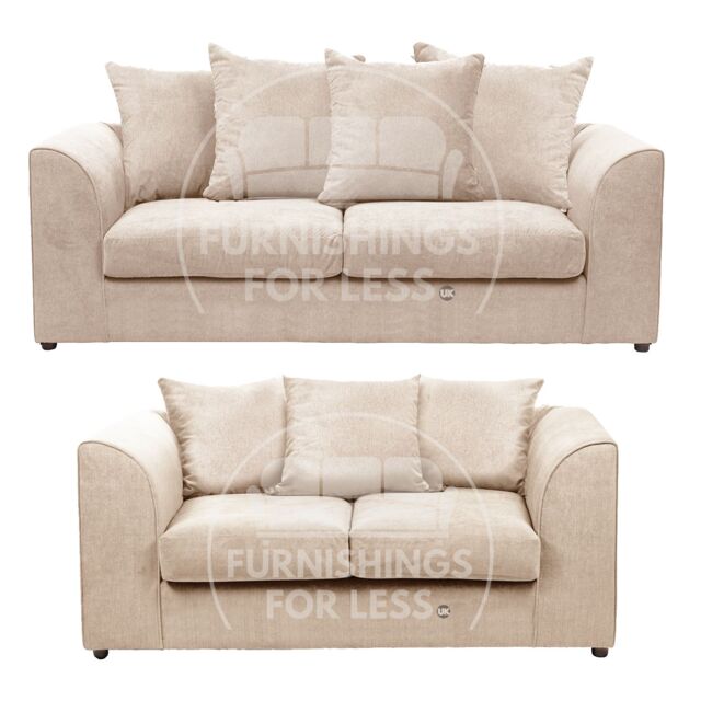 Furnishings For Less UK Casper Chenille Sofa Set 3 & 2 Seater Sofa Scatter Back Curved Arm in Beige - image 1