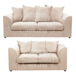 Furnishings For Less UK Casper Chenille Sofa Set 3 & 2 Seater Sofa Scatter Back Curved Arm in Beige