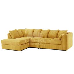 Furnishings For Less UK Luxor Jumbo Cord Large 5 Seater Corner Sofa Long Left Hand Facing in Mustard