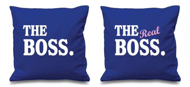 "60 SECOND MAKEOVER The Boss The Real Boss Blue Cushion Covers 16"" x 16"" Couples Cushions Valentines Anniversary Boyfriend - Size: 40 cm x 40 cm"
