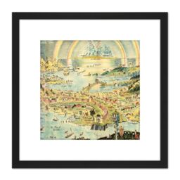 Artery8 Sleigh 1918 Pictorial Fantasy Ancient Fairyland Map 8X8 Inch Square Wooden Framed Wall Art Print Picture with Mount in Black - thumbnail 1