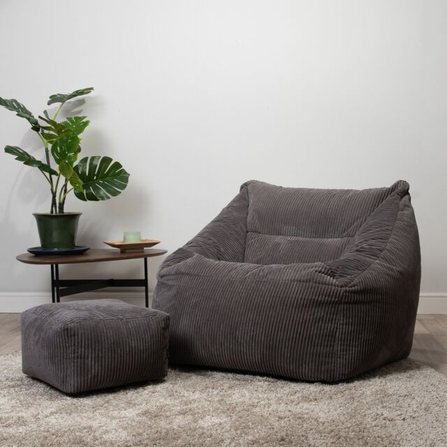 icon Bean Bag Armchair & Footstool Jumbo Cord Bundle in Charcoal - image 1